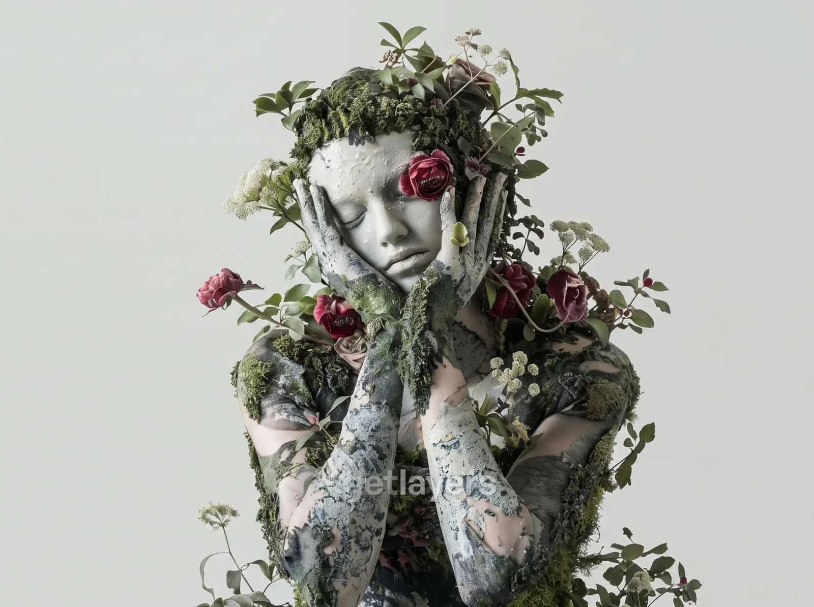 Mossy Rose Statue