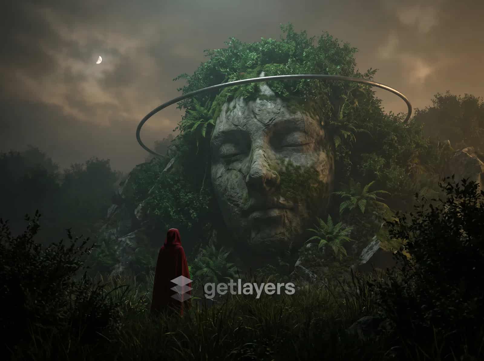 Overgrown Stone Face