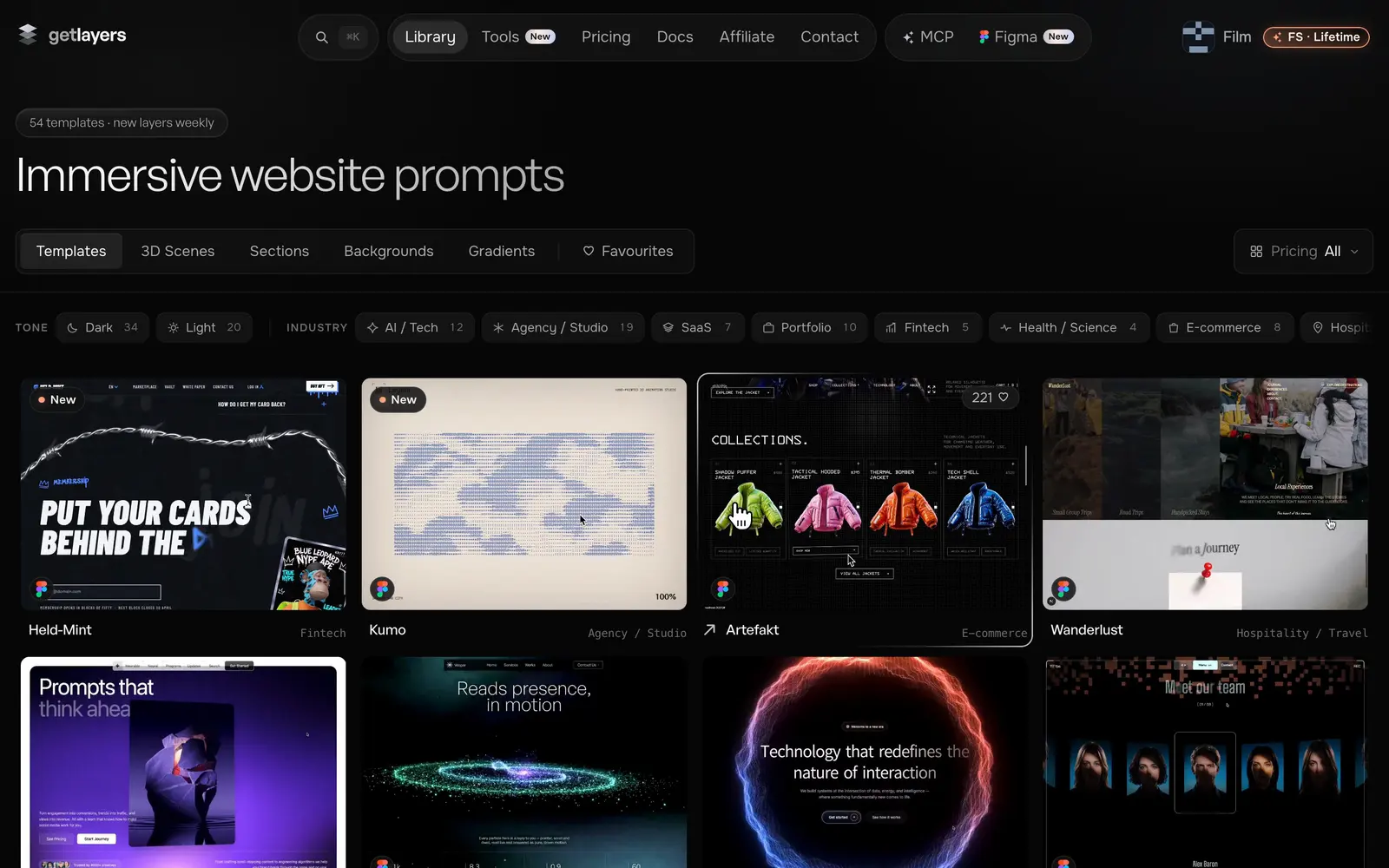 One search across the library, then the Relay template previewed on desktop, laptop and phone.